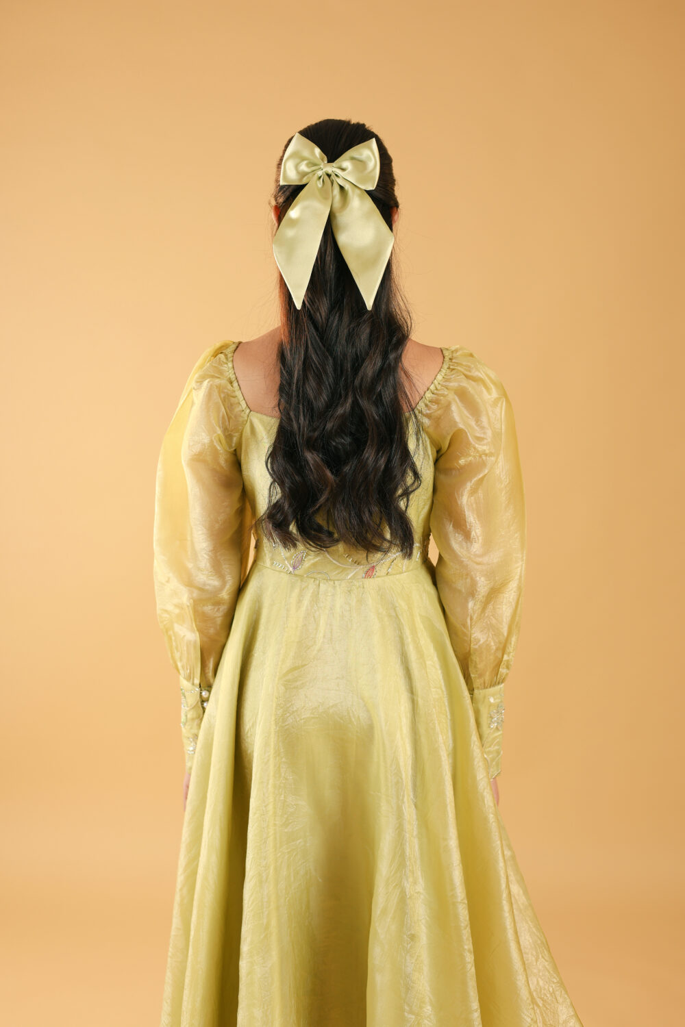 Pista green designer one piece indo-western midi dress with full sleeves and embroidery, ideal for wedding functions, parties, and college events for girls