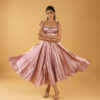 Dusty Rose satin midi dress with flared hem and tie-up shoulder straps, designed for party wear and college events