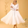 Fairy white one piece indo-western midi dress with full sleeves and subtle embroidery, ideal for wedding, party, and college fest wear