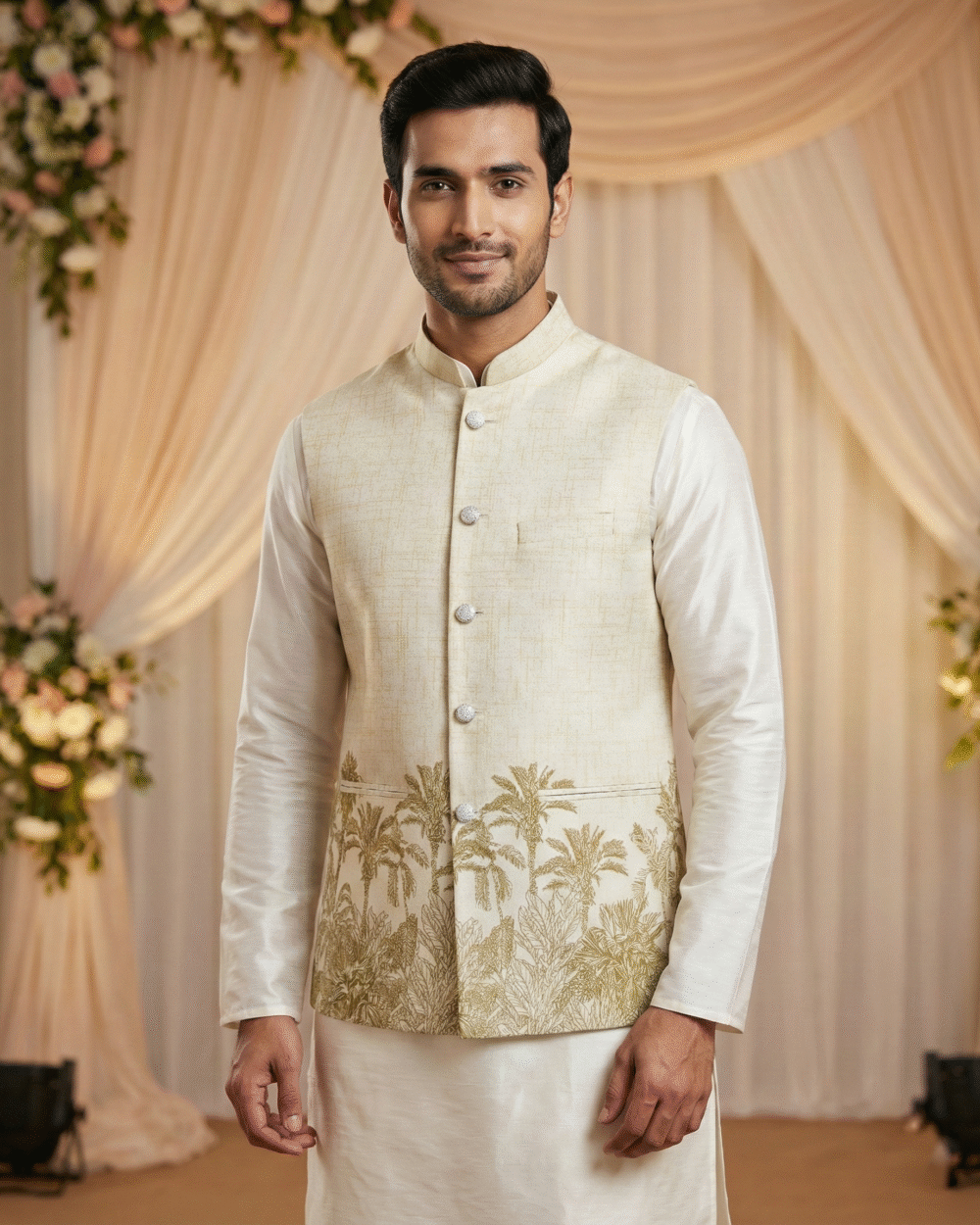 Off-White Floral Nehru Jacket