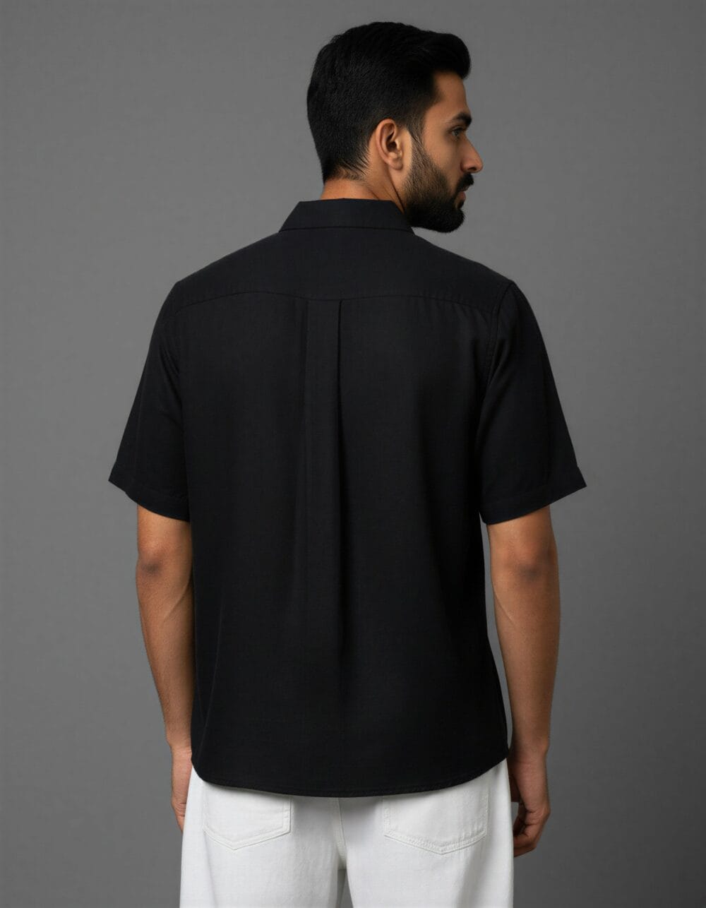 Its Moment black half sleeve relaxed fit men's shirt with floral linework Embroidery, office wear and casual shirt for men