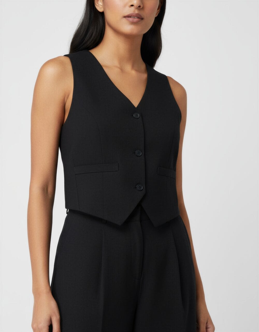 Black waistcoat and straight pant set for women – formal office wear and corporate interview outfit by Its Moment