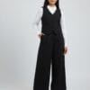 Black waistcoat and straight pant set for women – formal office wear and corporate interview outfit by Its Moment