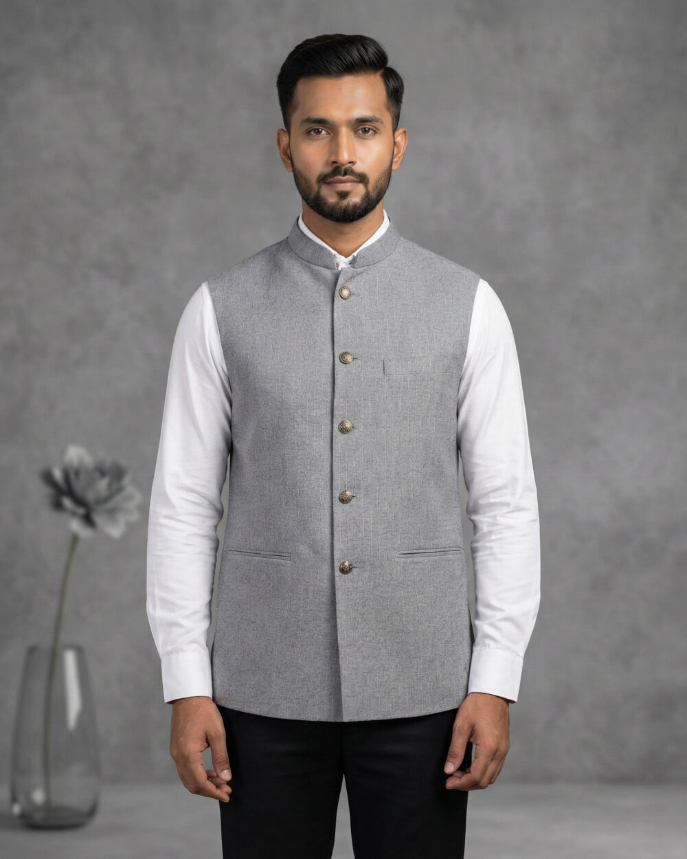 Grey Striped Men Waistcoat