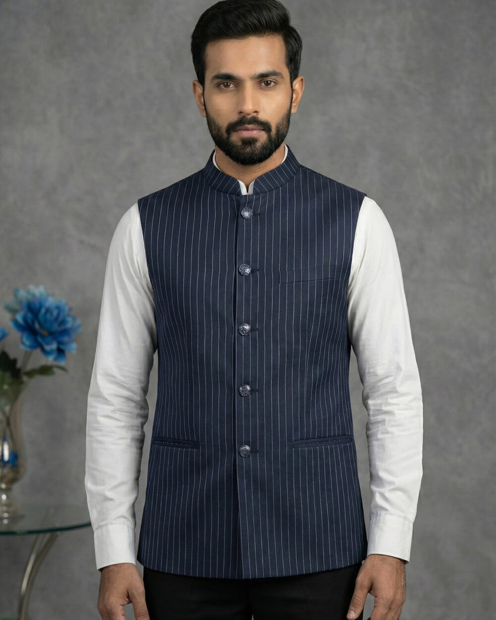Blue Striped Men Waistcoat