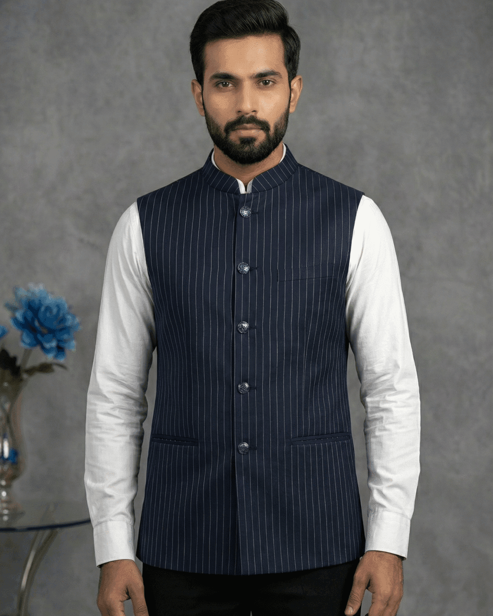 Blue Striped Men Waistcoat